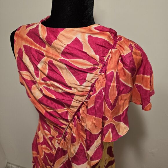 Ulla Johnson Lali Handmade 100% Silk Gown Dress Tigerlily Sz 6 One Shoulder Maxi - Picture 7 of 16